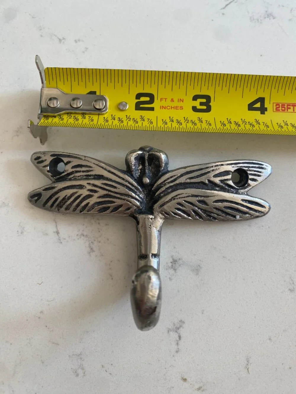 Cast Metal Dragonfly Wall Hook Silver Tone Decorative Coat Hook 4
